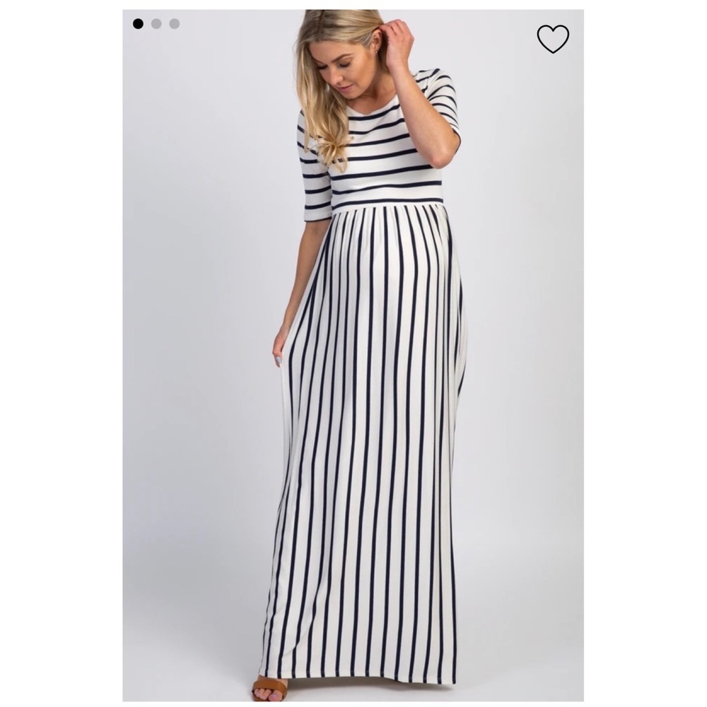 PinkBlush Maternity Ivory Navy Striped Maxi Dress